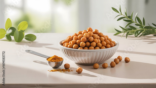 Golden Chickpeas and Turmeric Delight A Wholesome and Flavorful Still Life Composition for Food and Wellness Enthusiasts