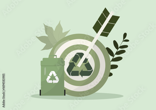 Waste reduction goals. Leadership in sustainability goals. ESG waste reduction goals. Sustainable waste management goals. Waste minimization targets. Flat style. Vector illustration