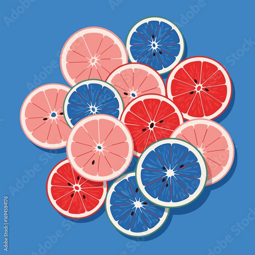 A bright assortment of sliced citrus fruits arranged together
