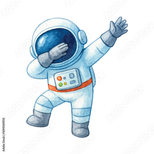 Funny Watercolor Astronaut Doing Dab Pose Space Illustration