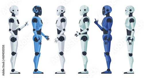 Futuristic humanoid robots in profile view in flat style