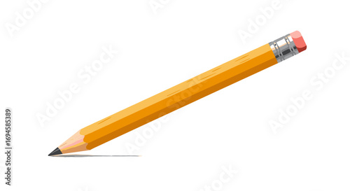 Realistic yellow pencil with eraser on white background