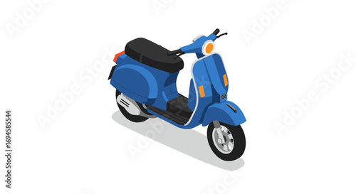 Isometric blue scooter on white background for urban transportation design