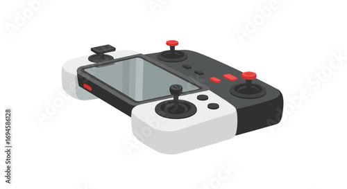 Modern drone controller gadget with joystick and touchscreen in 3d isometric style