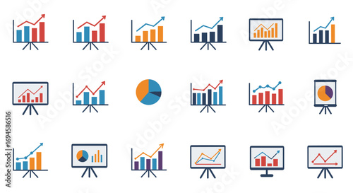 Colorful business growth charts with minimalist trend graphs