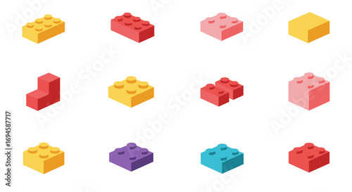 Colorful building blocks pattern in 3d isometric design