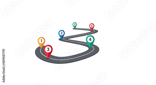 Roadmap journey with numbered location pins on white background