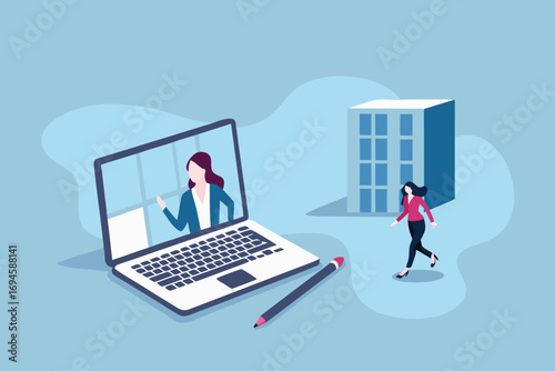 Businesswoman engages in a video conference call with a colleague while working remotely from home