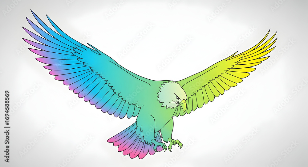 Obraz premium Colorful Eagle with Spread Wings on White Background