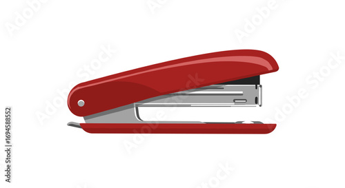 Realistic red stapler on white background