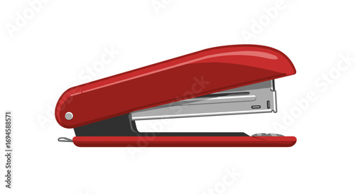 Red stapler office tool on white background for workplace essentials design