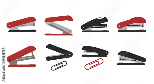 Minimalist stapler and paperclip set in flat design