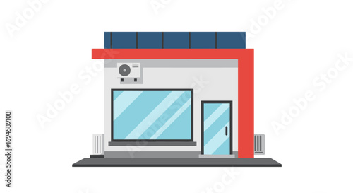 Modern flat design storefront with air conditioner and glass display