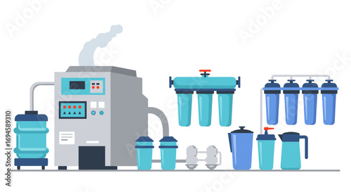 Industrial water purification system with modern equipment and filtration units
