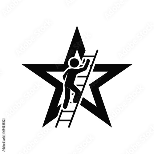 Person climbing a ladder towards a large star icon