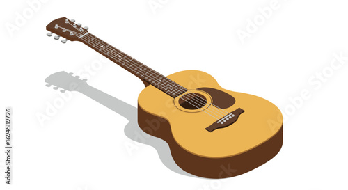 Realistic isometric acoustic guitar on white background