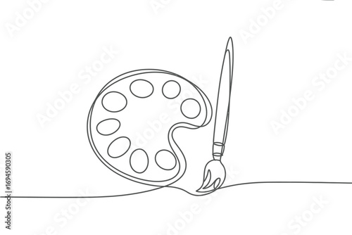 Minimalist line art of an artist s paint palette and brush
