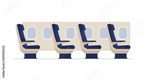 Flat design airline economy seats in row: interior airplane seating arrangement