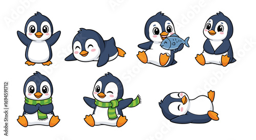 Cute cartoon penguin set