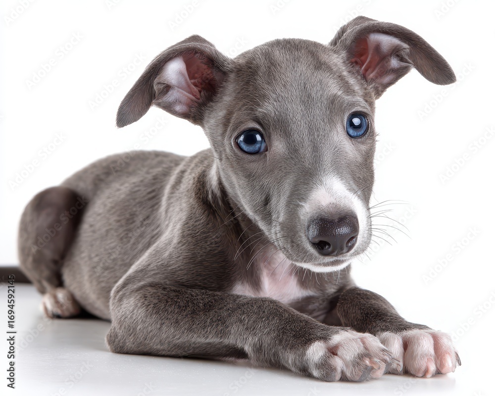 Fototapeta premium Italian Greyhound Puppy. Studio Portrait of Young Dog on White Background