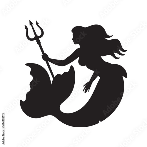 Black mermaid silhouette with a fish tail and a human upper body. 