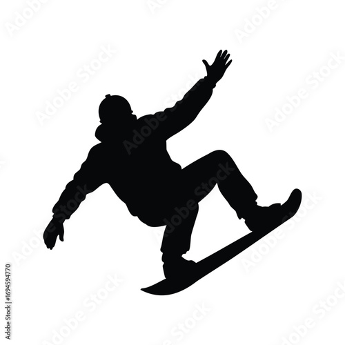 Silhouette of snowboarder performing a trick, demonstrating winter sport excitement, snowboarder falling silhouette vector illustration