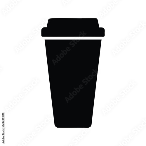 Silhouette of a disposable coffee cup with a lid on a white background, takeaway coffee cup silhouette vector illustration