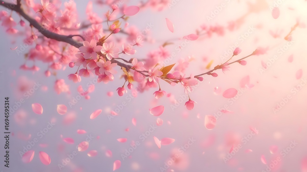 Obraz premium Petal Paradise: Delicate Pink Cherry Blossoms Against a Soft