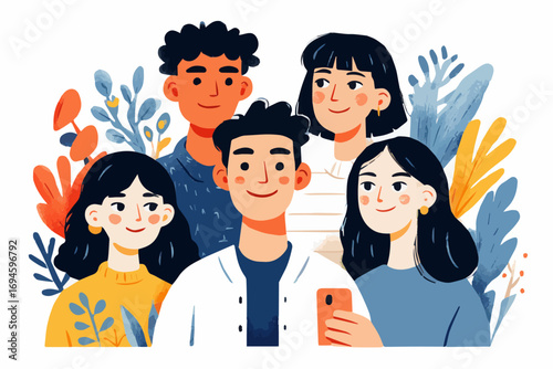 Group of happy young entrepreneurs taking a selfie with a smartphone, celebrating their success
