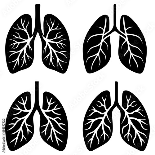 Four stylized black lung illustrations with white branching structures on a white background image art