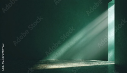 Dark, Teal Room with Sunlight Rays