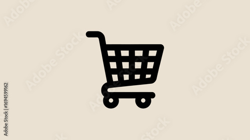 Black shopping cart icon on a light background represents online retail ecommerce grocery shopping and the convenience of purchasing goods and services from the comfort of your home
