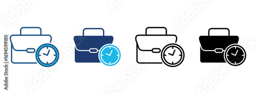 Working Time Icon Set With Multiple Styles. Vector Illustration