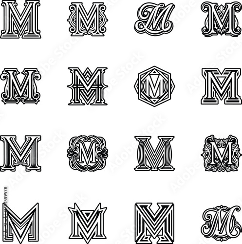 Collection of Glyph Style Letter M Monograms 