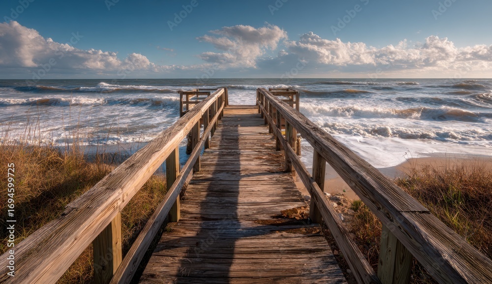 Obraz premium Wooden walkway over stormy ocean