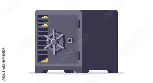 Isometric safe with gold bars inside - security and wealth concept
