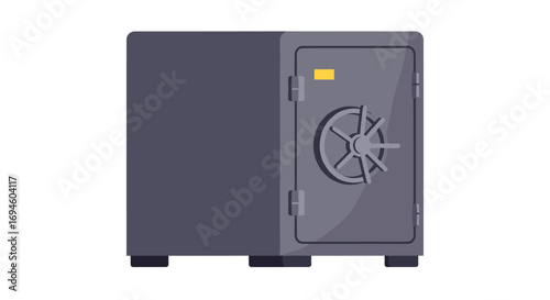 Secure metal safe with combination lock on white background