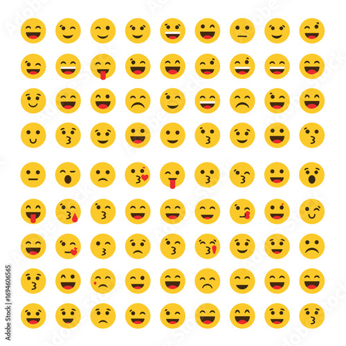 A diverse collection of expressive emoticons conveying a wide range of human emotions and feelings for digital communication platforms