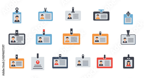 Colorful badge and id card icons in flat style for office and event design