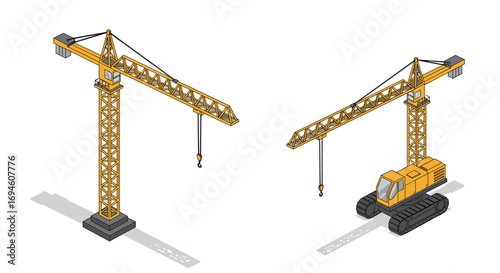Isometric construction cranes: tower and mobile models in detailed design