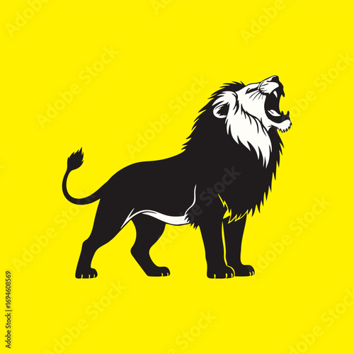 Vector monocolor silhouette of African lion roaring