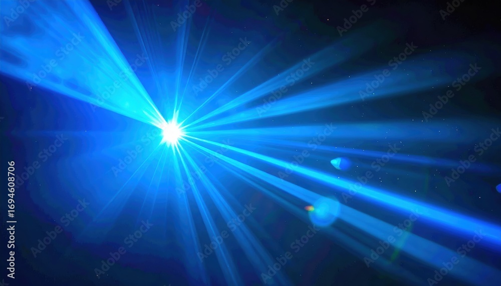 Obraz premium Realistic Blue Strong Lens Flare Black Background