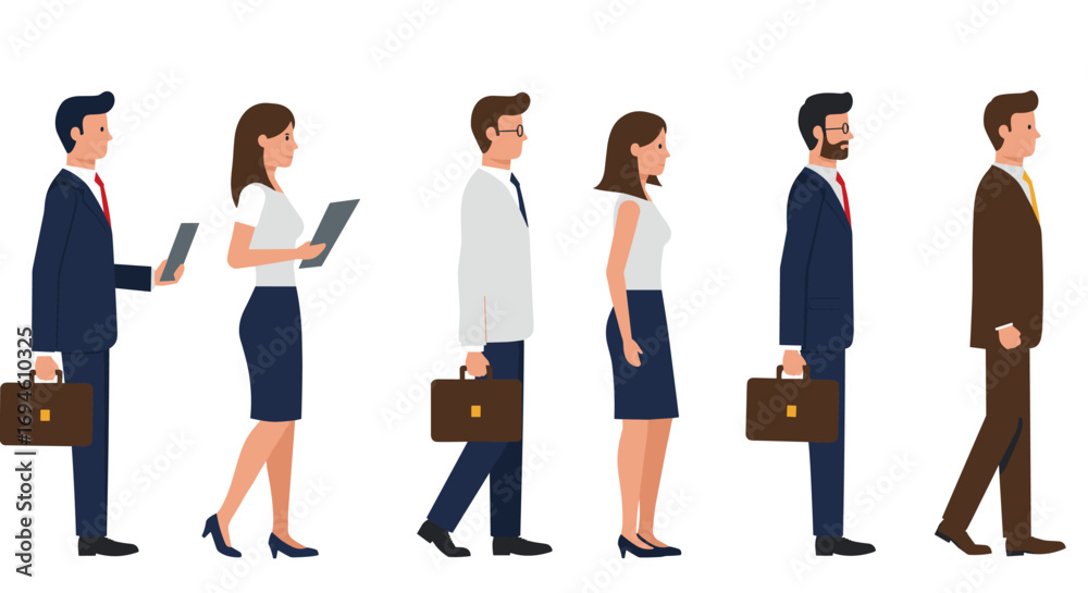 Fototapeta premium Flat style business people walking in various professional attire