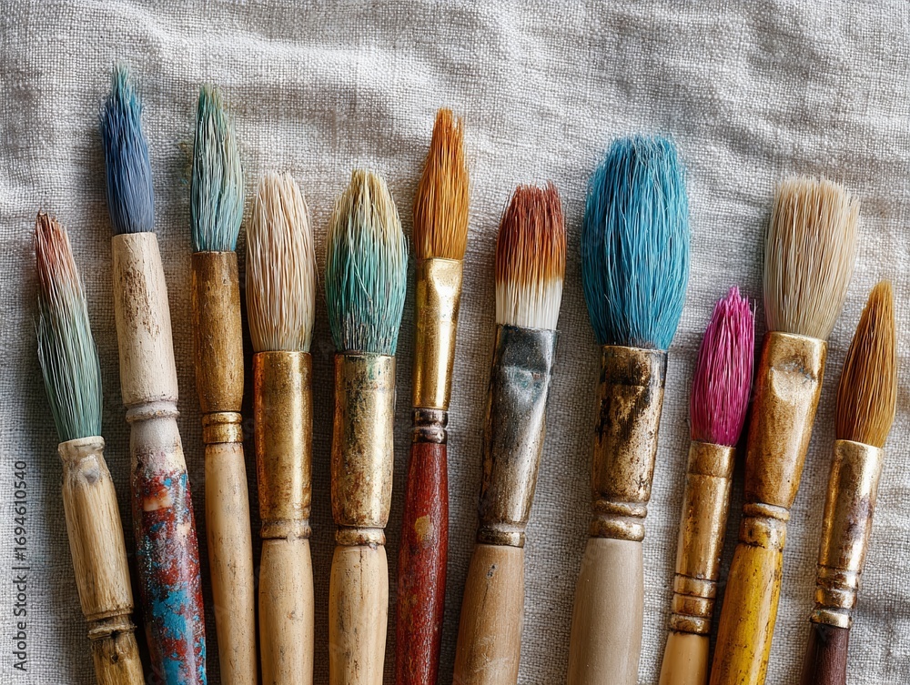 Fototapeta premium A Diverse Selection of Bamboo Paintbrushes Versatile Tools for Artists of All Levels