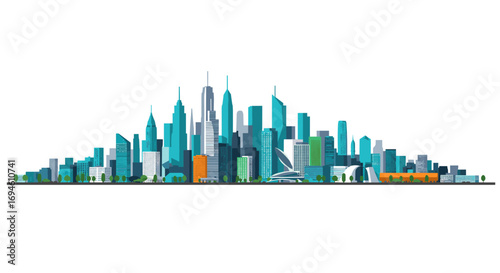 Modern city skyline with skyscrapers and urban architecture