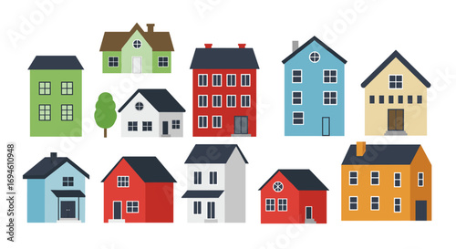 Colorful collection of diverse flat style houses
