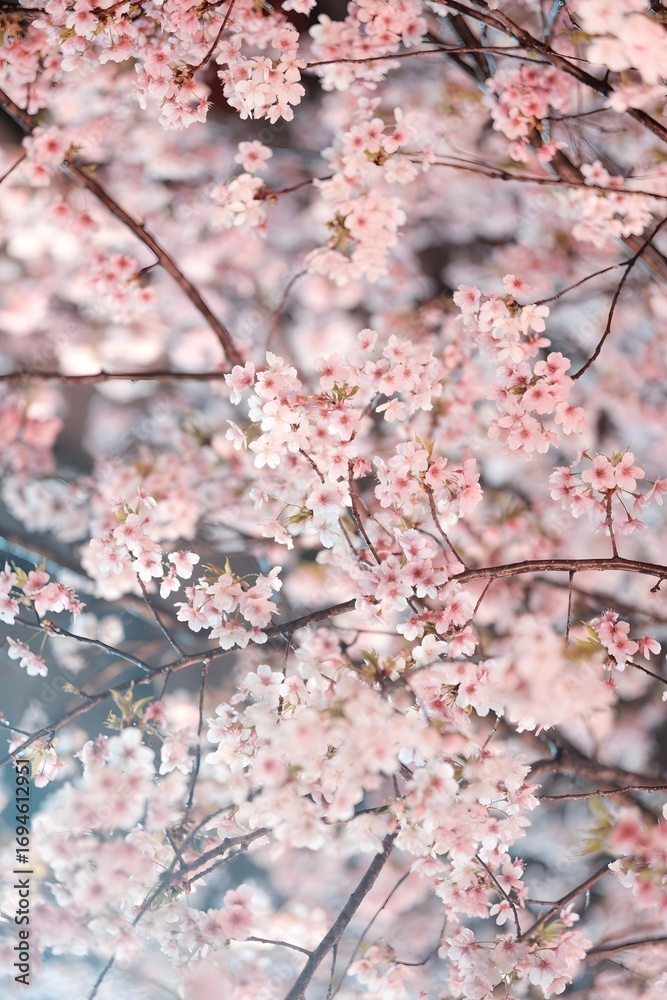 Obraz premium Pink Cherry Blossoms Blooming on Tree Branches in Spring Fuzhou China Creating Dreamy Atmosphere