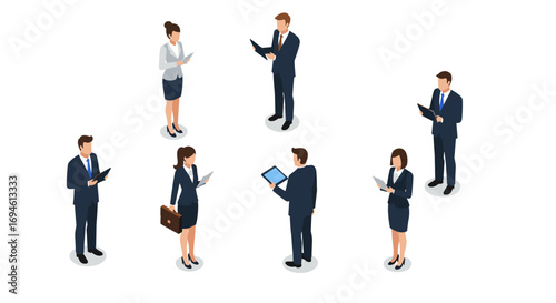 Diverse professionals in business attire engaging in networking activities
