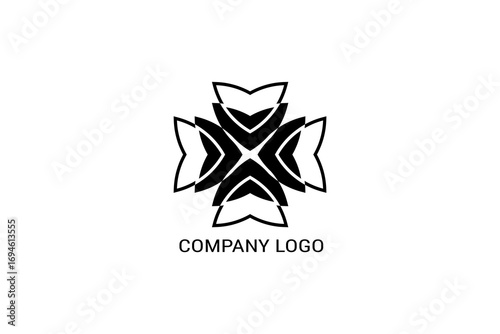 Modern floral type elegant stylized black and white floral logo. Minimalist, symmetrical, four-petal flower; perfect for branding, logos,  t - shirt and sophisticated print or web design projects .