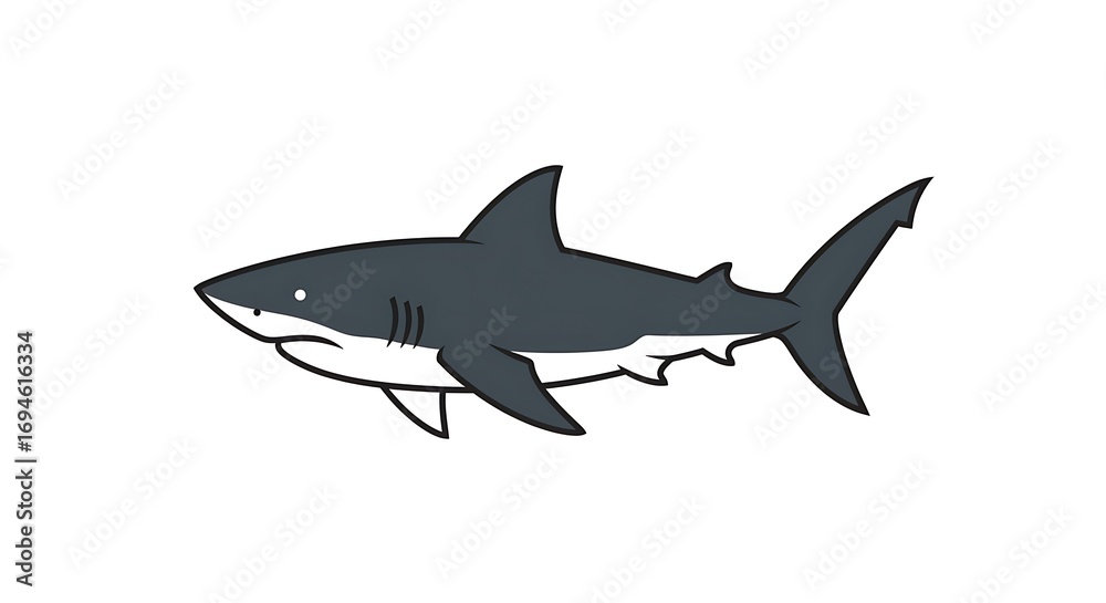 Fototapeta premium Minimal Black Shark Silhouette on White Background